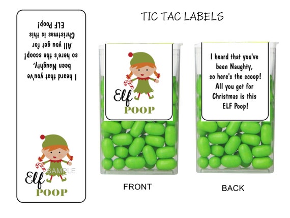 Elf Poop GIRL Tic Tac Labels - Stocking Stuffers - Christmas Party Favors - Basket Stuffer - Tic Tac Stickers - 14 Printed Labels