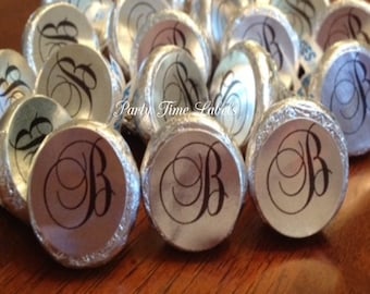 Silver Foil Monogram 3/4" Round Candy Stickers - Bridal Shower - Wedding - Anniversary Favors - Party Favor Labels - 108 CT Printed Labels