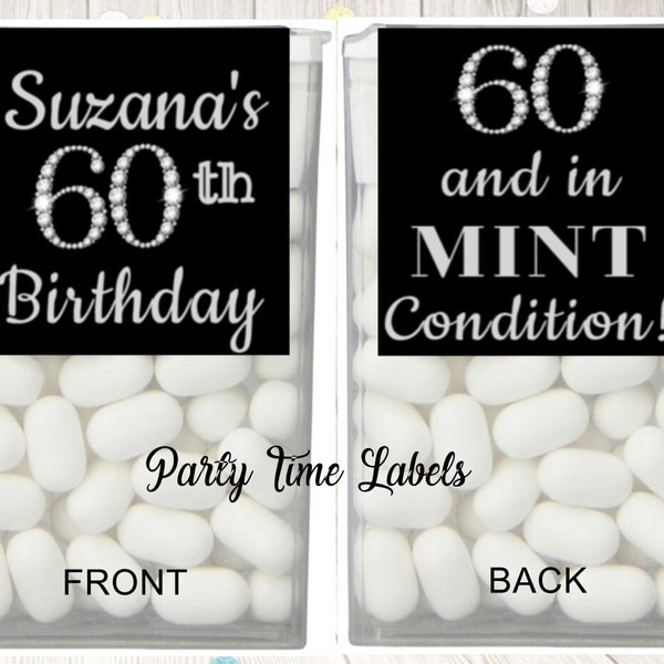 Silver Rhinestone Birthday Tic Tac Labels - Birthday Party Favors - ANY AGE - Birthday Tic Tac Stickers - 14 CT Printed Labels