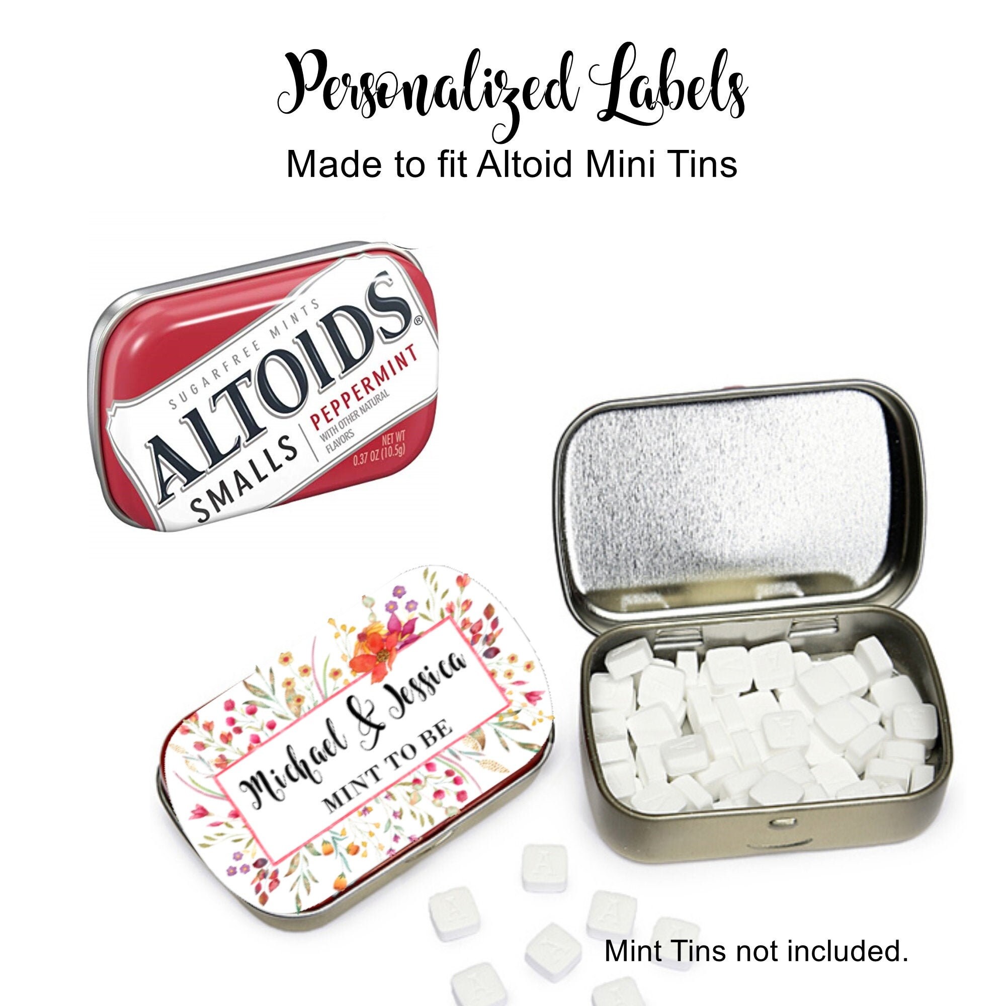 Mini Altoid Tin Labels, Wedding Favor Labels, Bridal Shower, Birthday