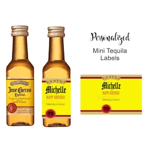 MINI Tequila Bottle Labels - Liquor Bottle Stickers - ANY Age Birthday Party Favors - Bachelorette Party Favors - 18 or 24 Printed Labels