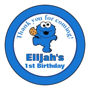 Cookie Monster Birthday Party Labels - Birthday Party Stickers - Cookie Monster Personalized Labels