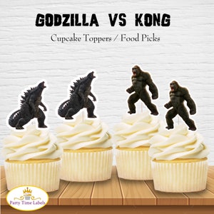 Godzilla + Kong Cupcake Toppers - Food Picks - Godzilla Party Favors - King Kong Party Supplies - 24 CT Cupcake Toppers - Shipped