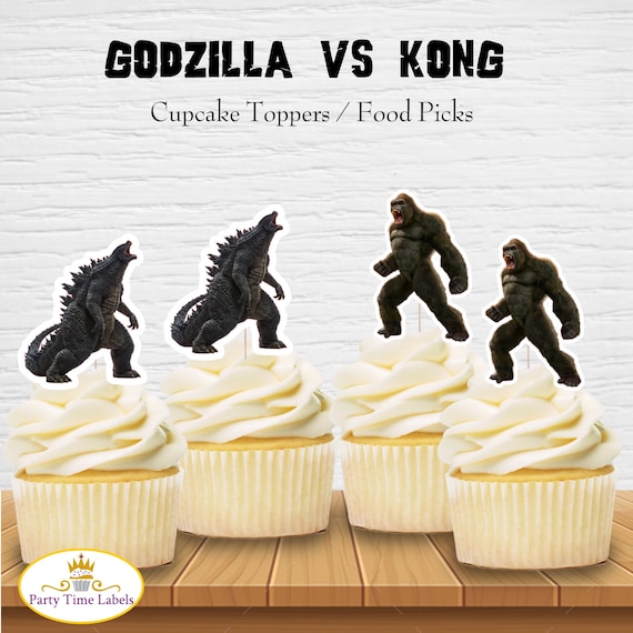 Godzilla Kong Cupcake Toppers Food Picks Godzilla Party Etsy Uk