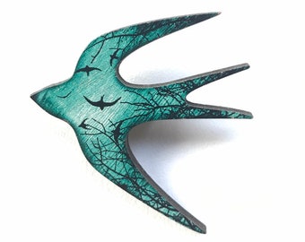 Bird Pin, Bird Brooch, Swallow Brooch, Swallow Pin, Swallow Jewelry, Flying Bird Jewelry, Swallow Gift, Gift For Her, Girlfriend Gift