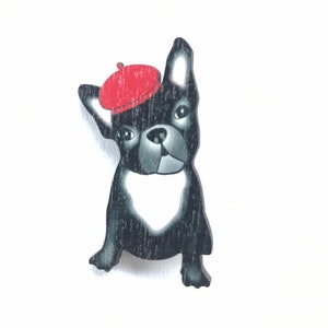 French Bulldog Pin, Black dog Wooden Brooch