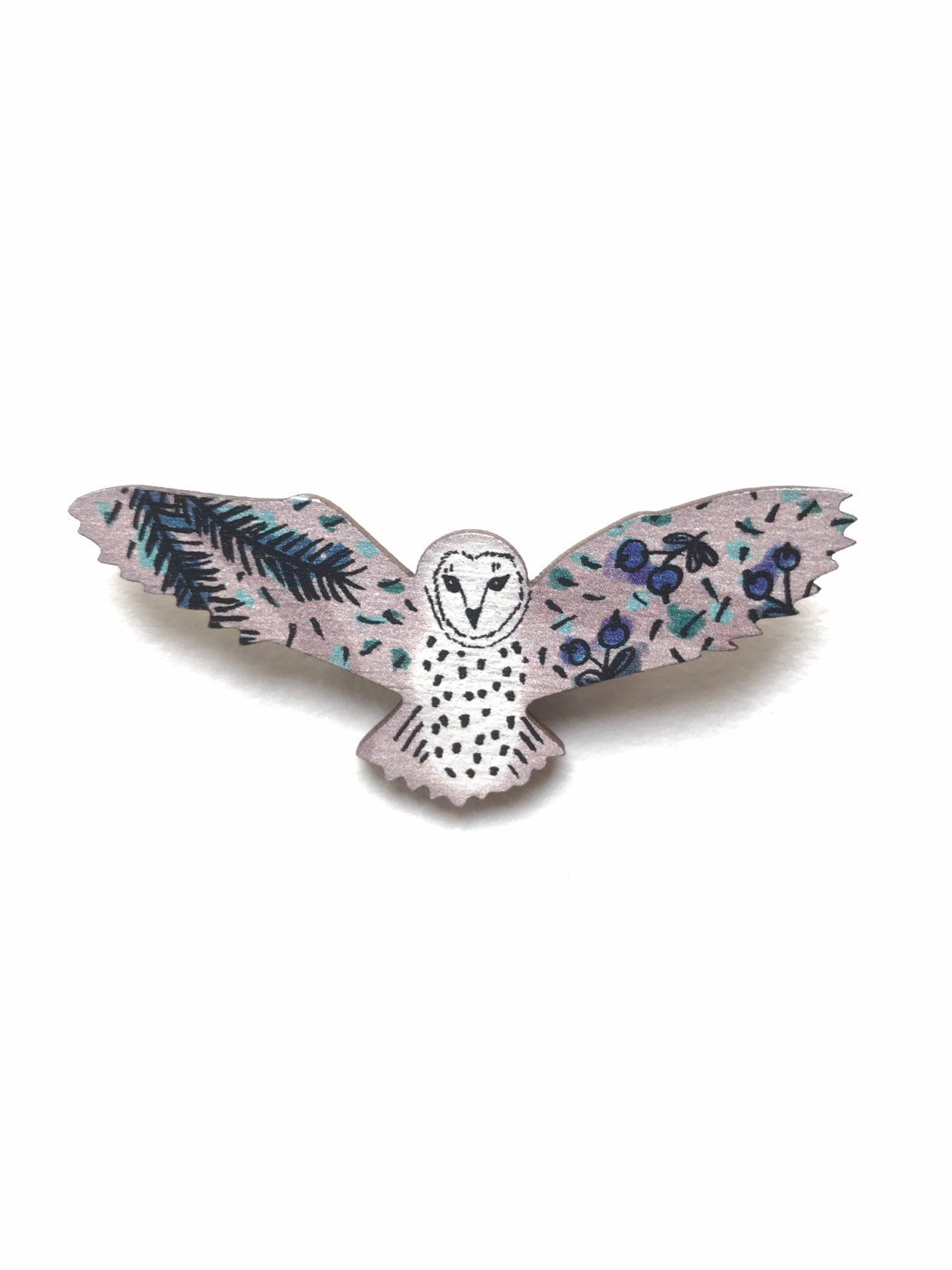 Flying Barn Owl Pin, Snowy Owl in Flight, Woodland NIght Bird Gift