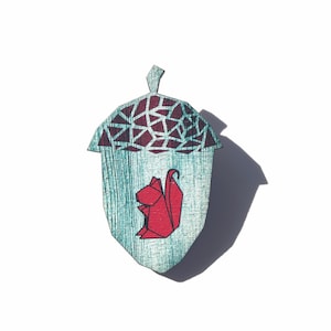 Red Origami Squirrel Acorn Pin Brooch - Squirrel Jewelry - Fall Woodland Jewelry - Squirrel Friend Beanie Pin -  North Carolina Gift