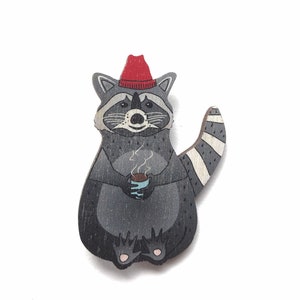 Raccoon Pin, Raccoon Brooch,  Wooden Pin, Raccoon Gift, Woodland Gift, Gift for her, Raccoon Gift
