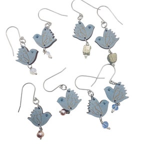 Tiny Blue Bird Dangling Earrings, Lightweight Wooden earrings, Artistic Jewelry