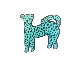Turquoise Leopard Cheetah Brooch, Handmade Leopard Gift, Statement Animal Print Brooch, Vermont Made, Handmade Wooden Jewelry