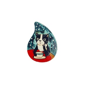 Cat Coffee Brooch
