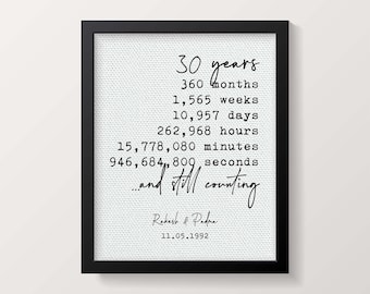 Personalized 30 Year Anniversary  Gift | Months Days Years | Milestone Anniversary Gift | Gift for Parents | Bespoke Gift