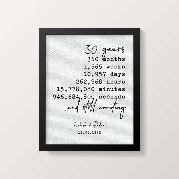 Personalized 30 Year Anniversary  Gift | Months Days Years | Milestone Anniversary Gift | Gift for Parents | Bespoke Gift