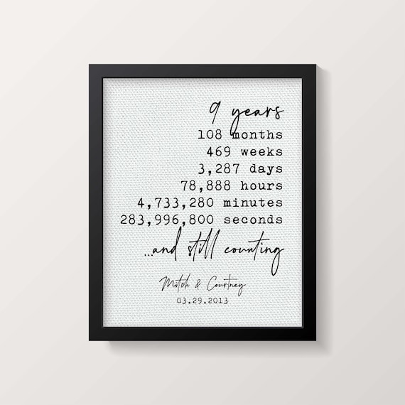 Personalized 9th Anniversary Gift for Her 9th Anniversary Gift