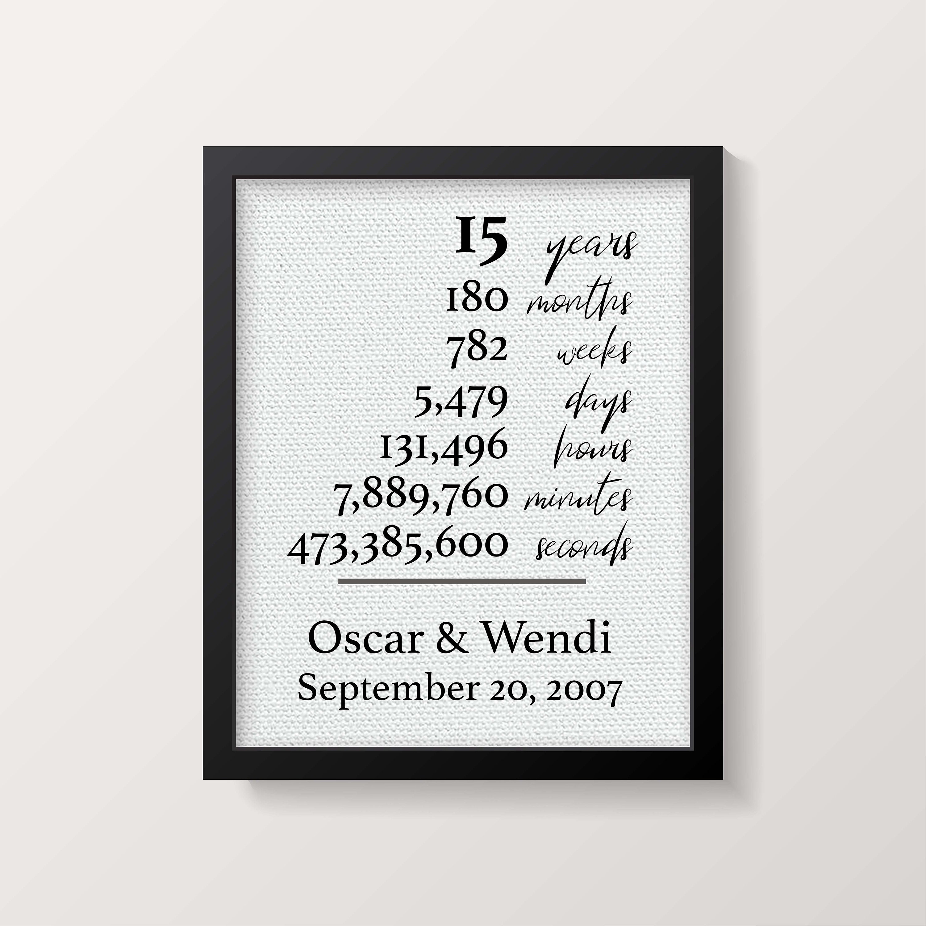 Personalized 15th Anniversary Cotton Print: 15 Years Together - Etsy
