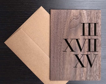 Personalized Wood Anniversary Card | 5, 5th Five Year Anniversary Card for Him | Bespoke Roman numeral Birthday Card for Him | 40th 50th