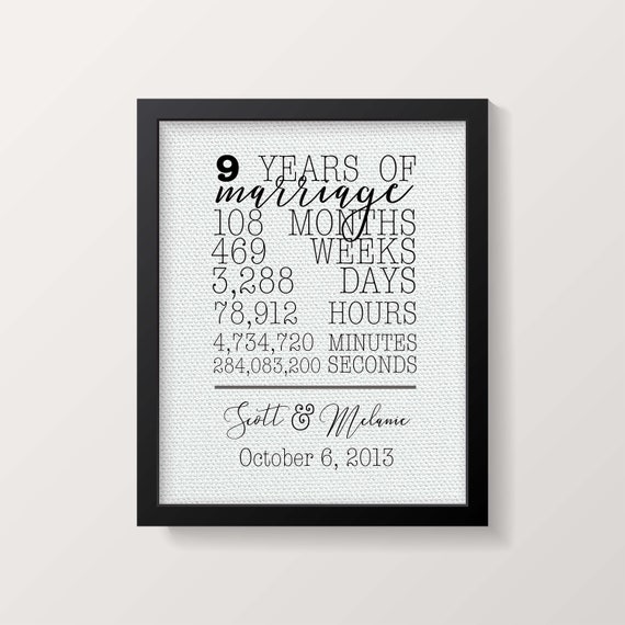 Personalized 9th Anniversary Gift for Wife Years Together Year Anniversary Gift for Husband Custom Anniversary Calendar Art