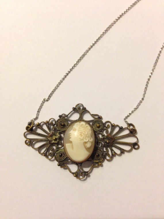 Antique, Victorian carved shell cameo and filigree