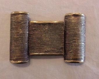 Gorgeous 1930s large textured metal Art Deco 2 sided belt buckle by Keim