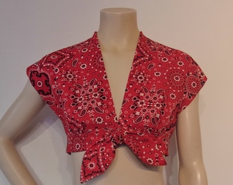 Cool 1940s repro crop top in vintage bandanna print cotton bust 33" from original 40s pattern