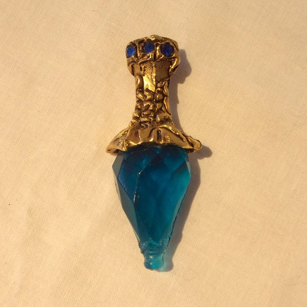 Fabulous 1980s Kalinger torch/ dagger brooch, gorgeous blue stones