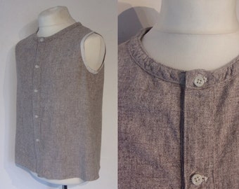 Utilitarian vintage men's flecked lightweight wool collarless waistcoat Chest 38" Small 1930s 1940s