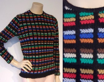 Cool 1960s rainbow wool knit pullover bust 34" - 36"