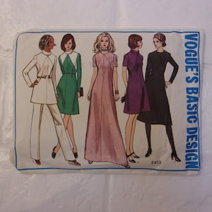 Vogue early 1970s dress and pant suit pattern Bust 35&quot; Original paper pattern