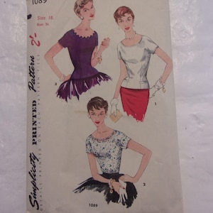 Fab 1955 taillierte Bluse Schnittmuster mit detaillierten Ausschnitt Optionen Büste 36 &quot;Original Papier Schnittmuster