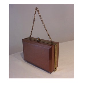 Tiny 1950s copper coloured lucite / plastic box bag Great colour