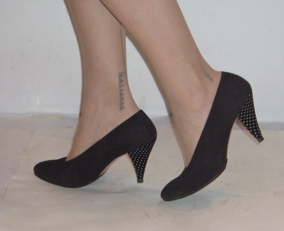 Fab 1980s zwarte suède punt teen pumps w / glitter dot conus - Etsy België
