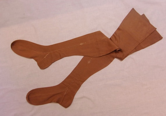 Grand antique cotton seamed stockings w/embroider… - image 1