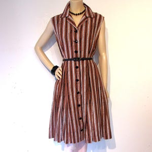 Great late 1950s button front stripe day dress Waist 29&quot; St Michael
