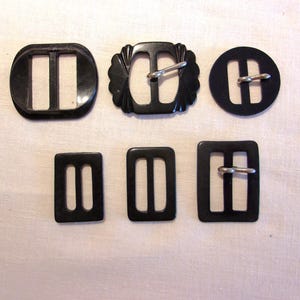 Lot of 6 1930s 1940s small black plastic belt buckles Art Deco