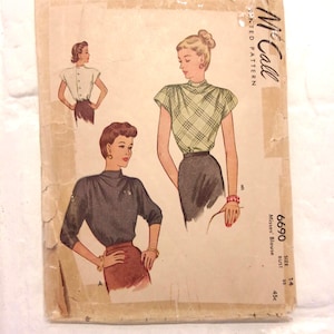 Gorgeous 1946 button back blouse pattern bias front Bust 32&quot;  Original Paper Pattern