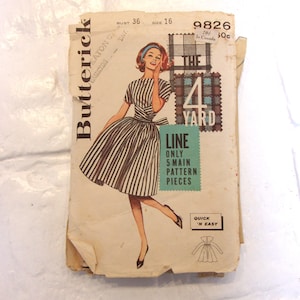 Marvellous 1950s full skirted dress pattern w/sash waist  Bust 36&quot; Original Paper Pattern