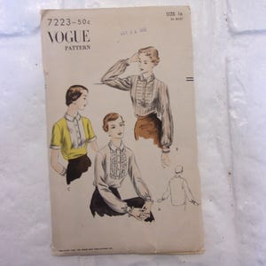 Schöne 1950 Vogue Bluse Schnittmuster w / Lätzchen Optionen Büste 34 &quot;Original Papiermuster