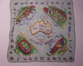 Souvenir silk handkerchief 1956 Melbourne Australia Olympics great novelty print