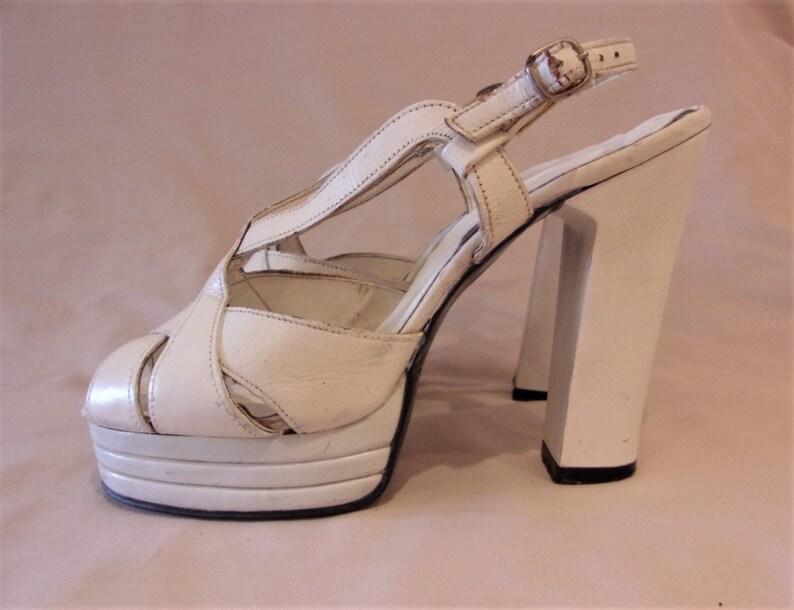 White Strappy Sandals Cleated Platforms Peep Toes Shoes - SilkFred