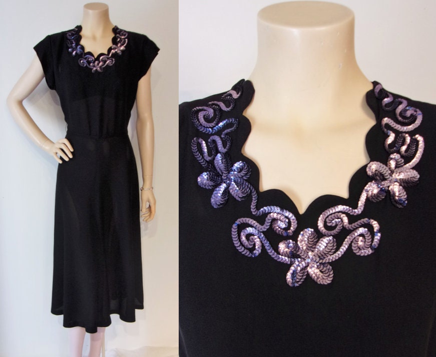 Image of Beautiful S Rayon Crepe Cocktail Dress with Gorgeous Sequin Neckline, Waist "-"