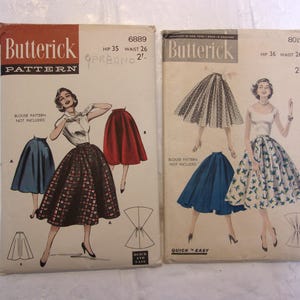 Lot of 2 1950s full skirt patterns both Waist 26&quot; Original Paper Patterns