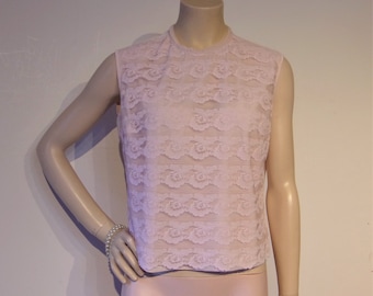 Sweet 1960s pink lace sleeveless top Bust 38"-39"