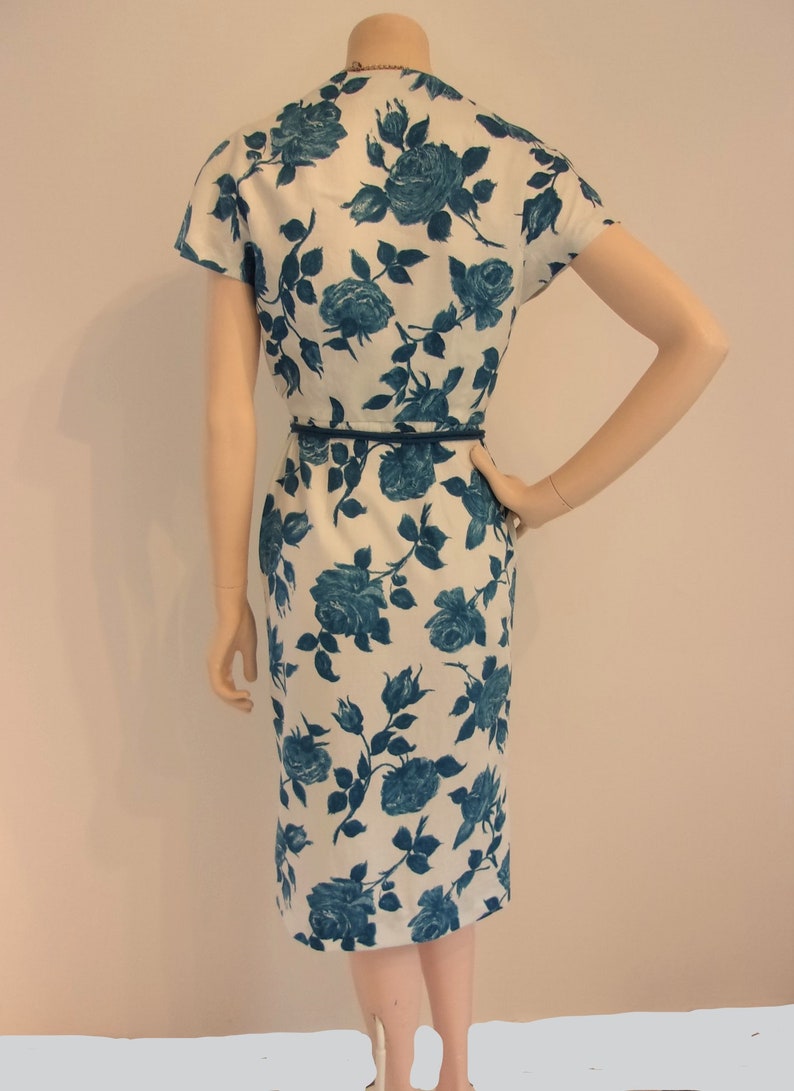 Fabulous 1950s Blue Roses Print Wiggle Dress W/bolero Waist 24 | Etsy