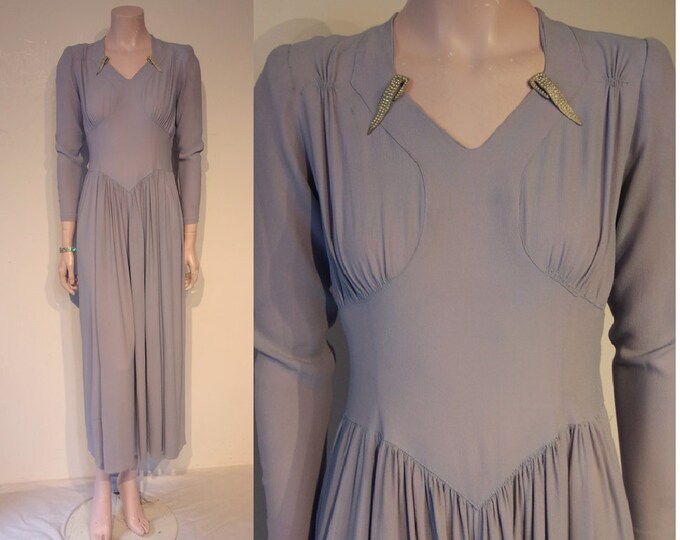 L/XL | 1940s Rayon Button Down Dress