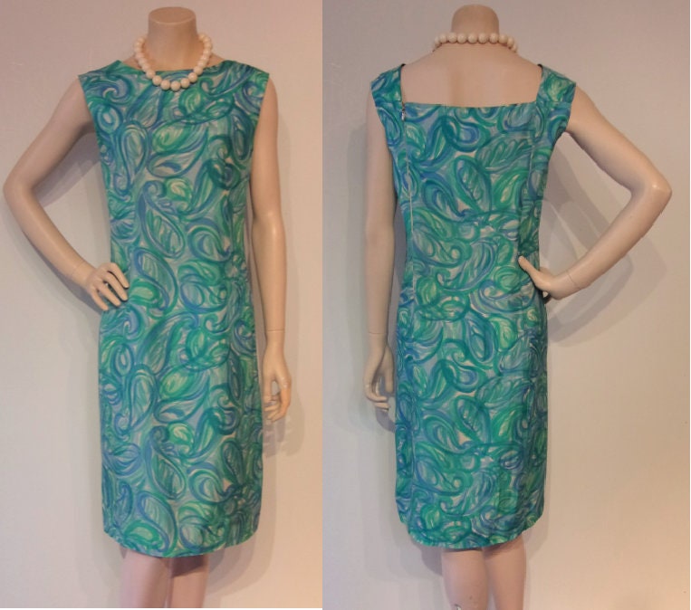 Image of Chic S Modernistic Paisley Silk Print Shift Dress Bust " Beautiful Quality