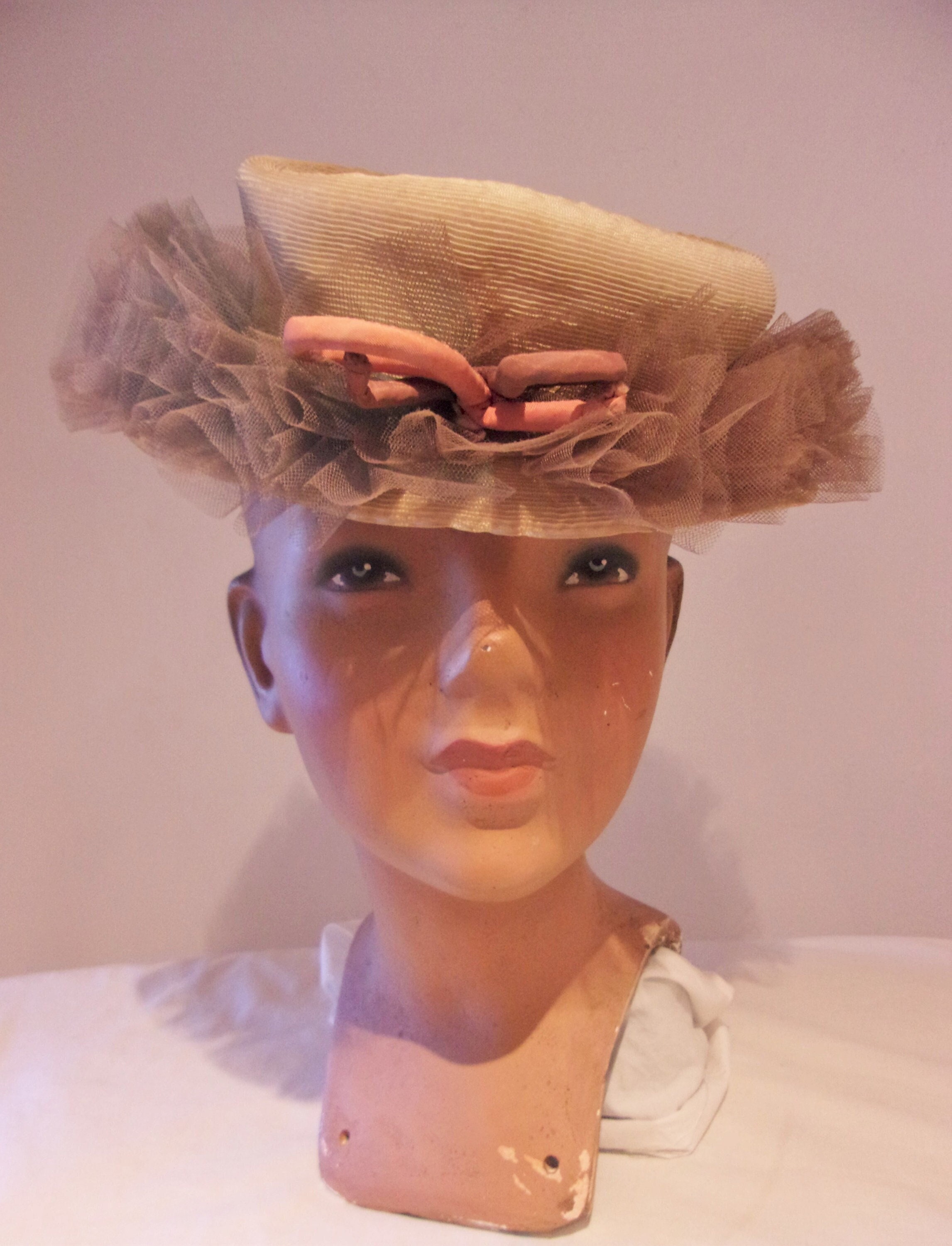 Darling 1940s Brimmed Perch Hat W/ Two 