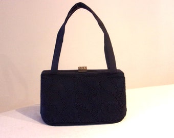 Tiny 1940s navy corde handbag w/great shape, Small size