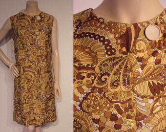 Fab 1960s psychaedelic print cotton shift dress Bust 38"- 40"