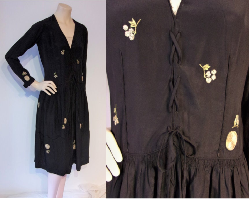 Image of Enchanting S Drop Waist Day Dress W/Embroidery, Lacing Detail Bust " - "